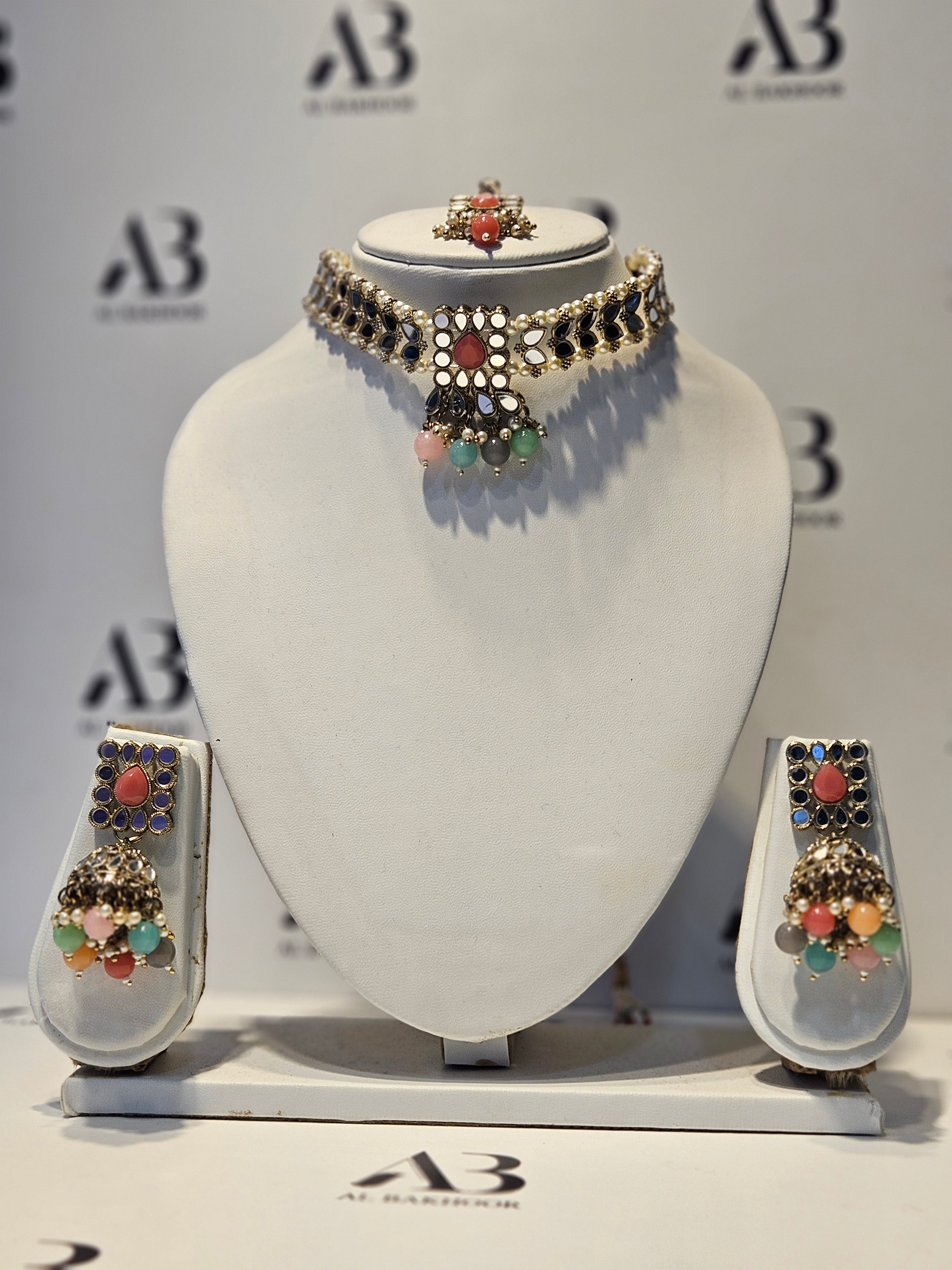 Pastel Womens Jewellery Set including Necklace, Earrings & Tikka / Headpiece
